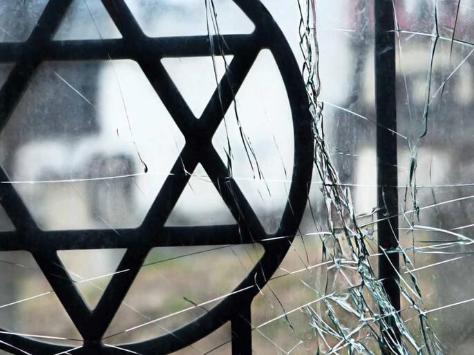 Shuttered window at a synagogue