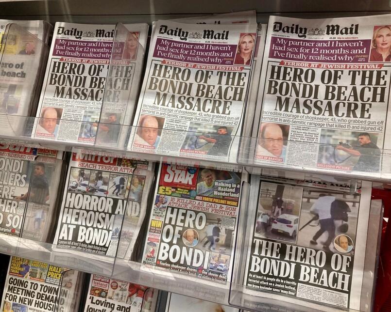 UK newspaper headlines following the Bondi Beach attack