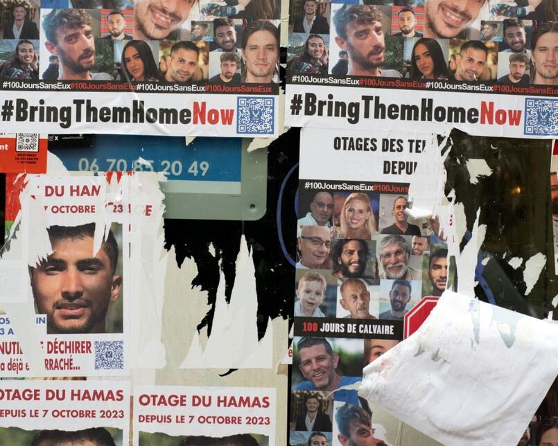 Torn hostages posters in Paris