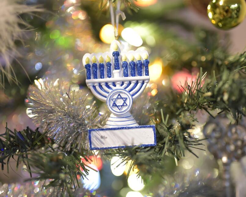 Menorah on a Christmas tree