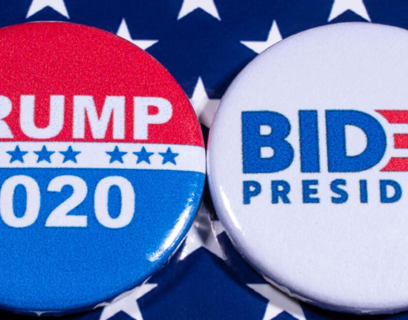 Pin badges of Biden and Trump