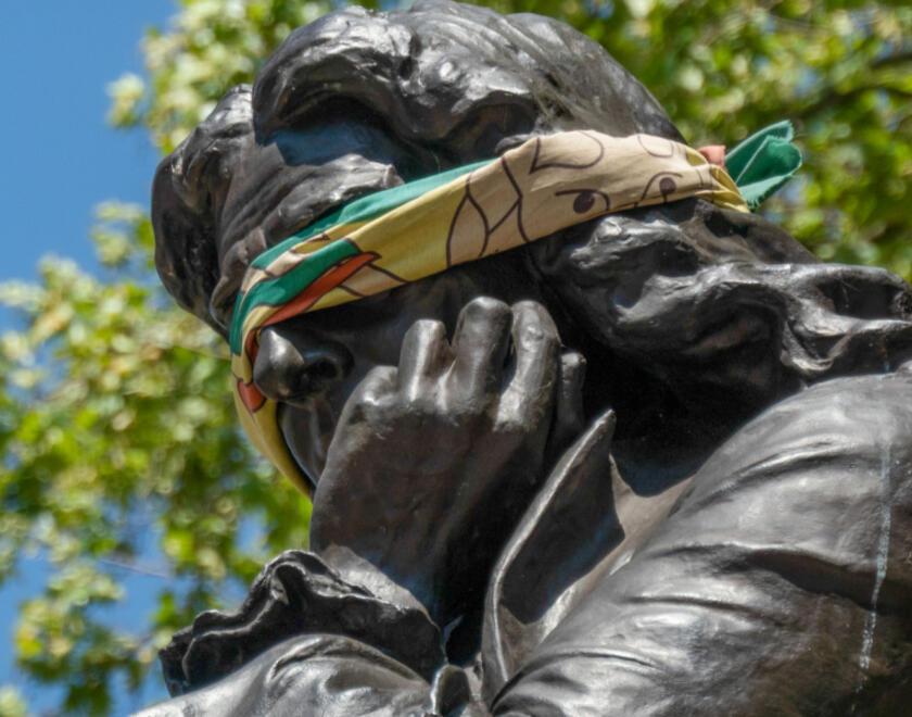 Edward Colston's statue blindfolded