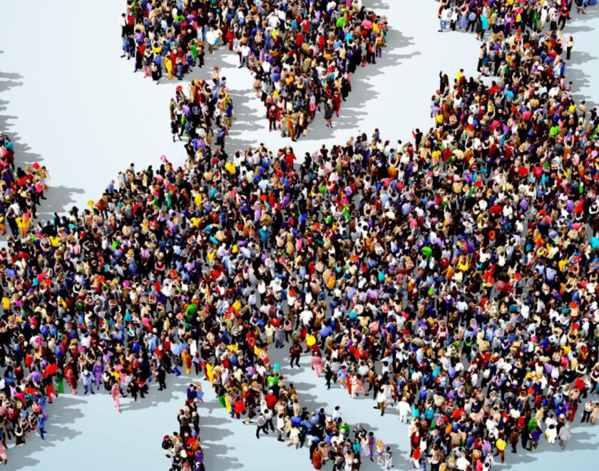 Europe map made of people