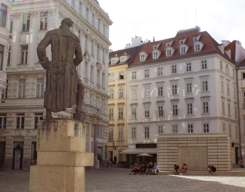 Vienna,first district, Austria, Judenplatz with Lessing monument and the Memorial to the Austrian Jewish victims of the Shoa