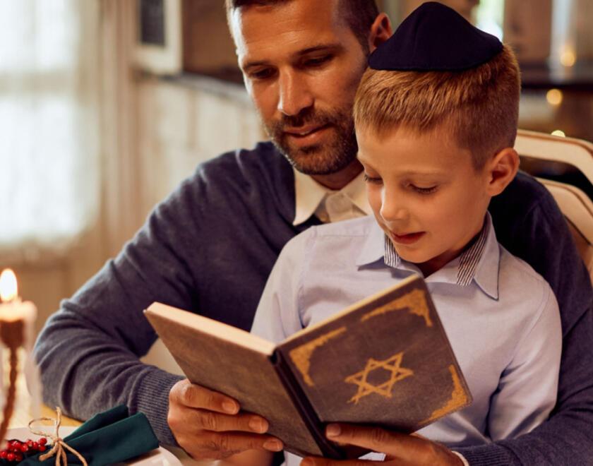A Jewish family celebrates Hannukah