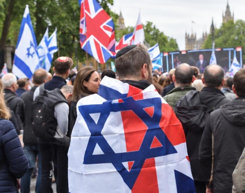 Jewish person at pro Israeli rally in London